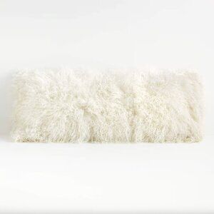 Pelliccia 36"x16" Ivory Mongolian Sheepskin Lumbar Throw Pillow Cover & insert